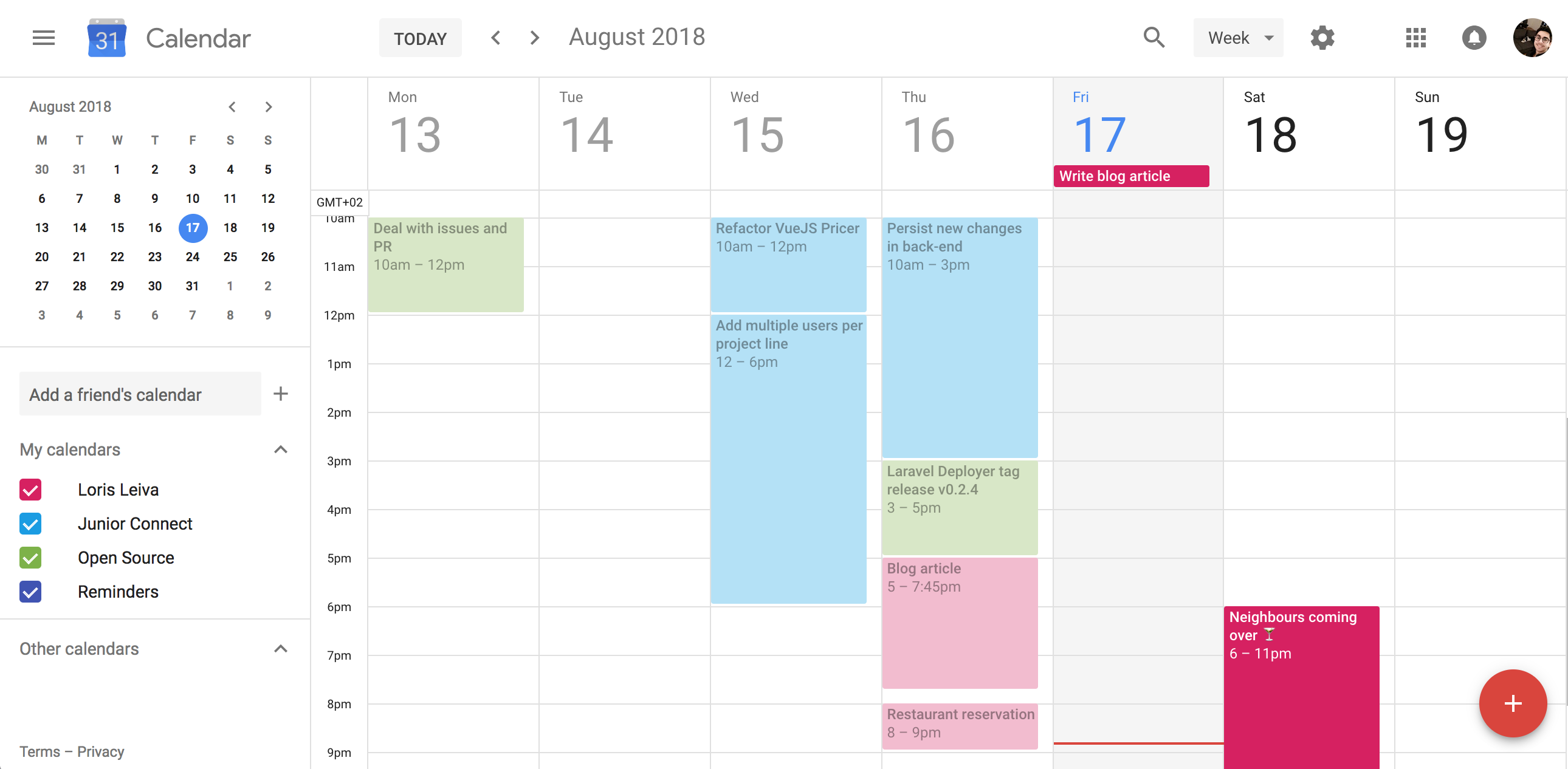 Calendar events in the Google app