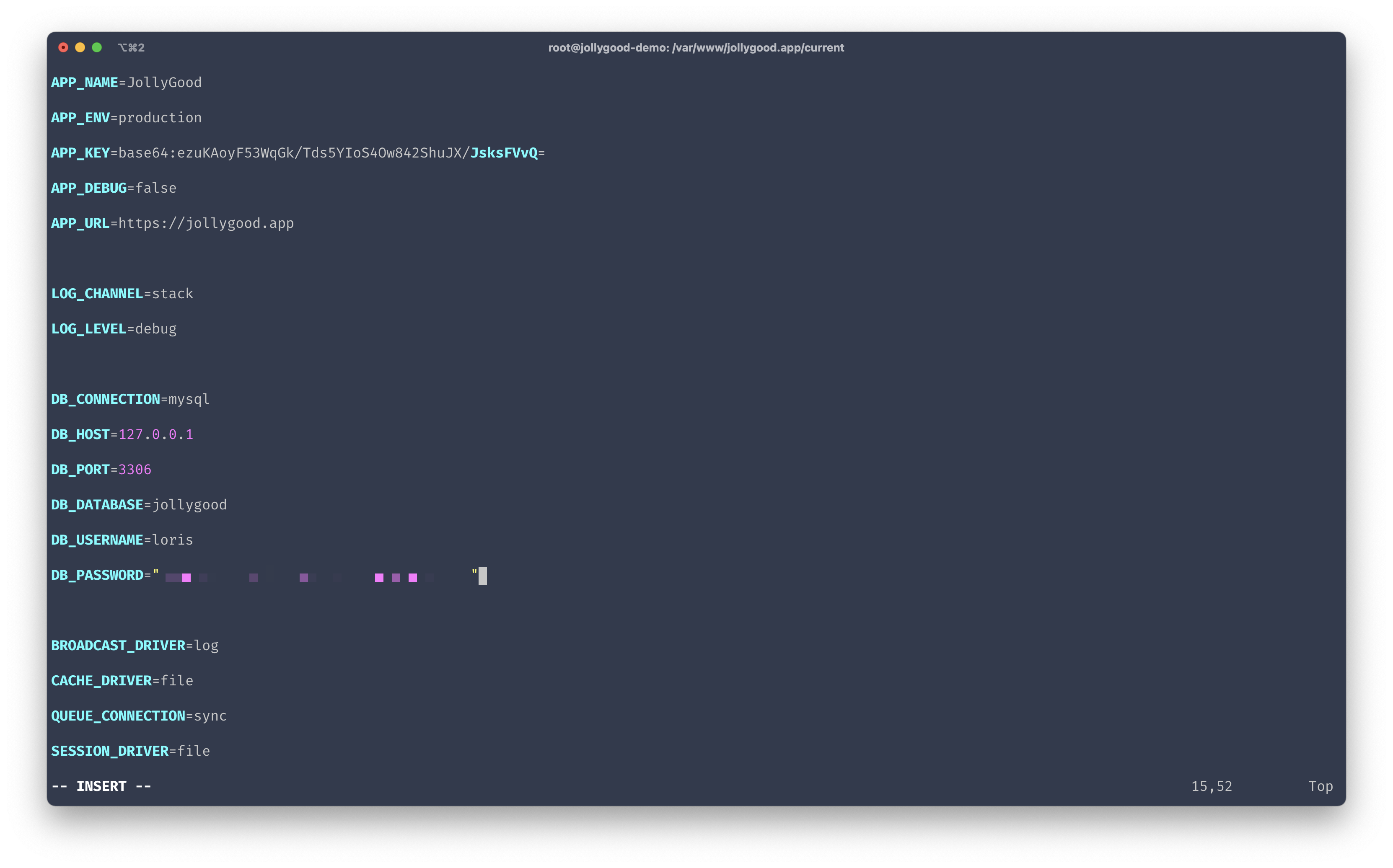 Screenshot of a terminal editing our ".env" file using vim.
