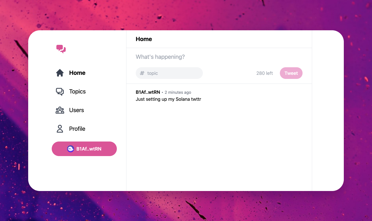 Screenshot of the Twitter Solana dApp